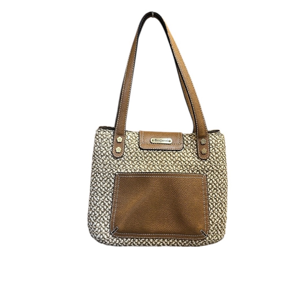 Eric Javits Straw & Leather Vintage Bag. Flower Closure Matching Mirror Included - Picture 2 of 16